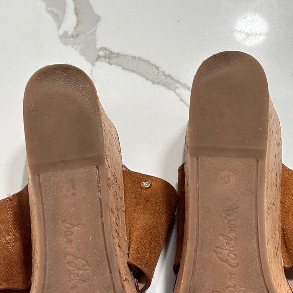 Sam Edelman | Damara Women’s Brown Suede Platform Wedge Cork Slip on Sandals - Picture 6 of 11